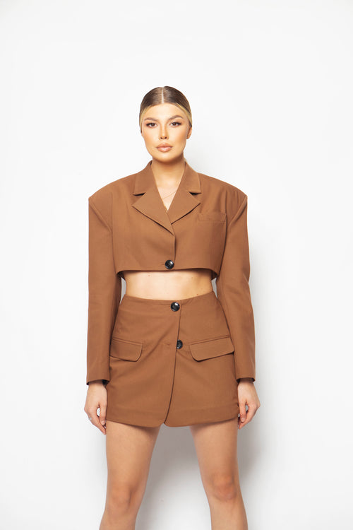 CROP BLAZER - Brown