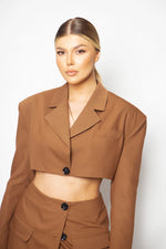 CROP BLAZER - Brown