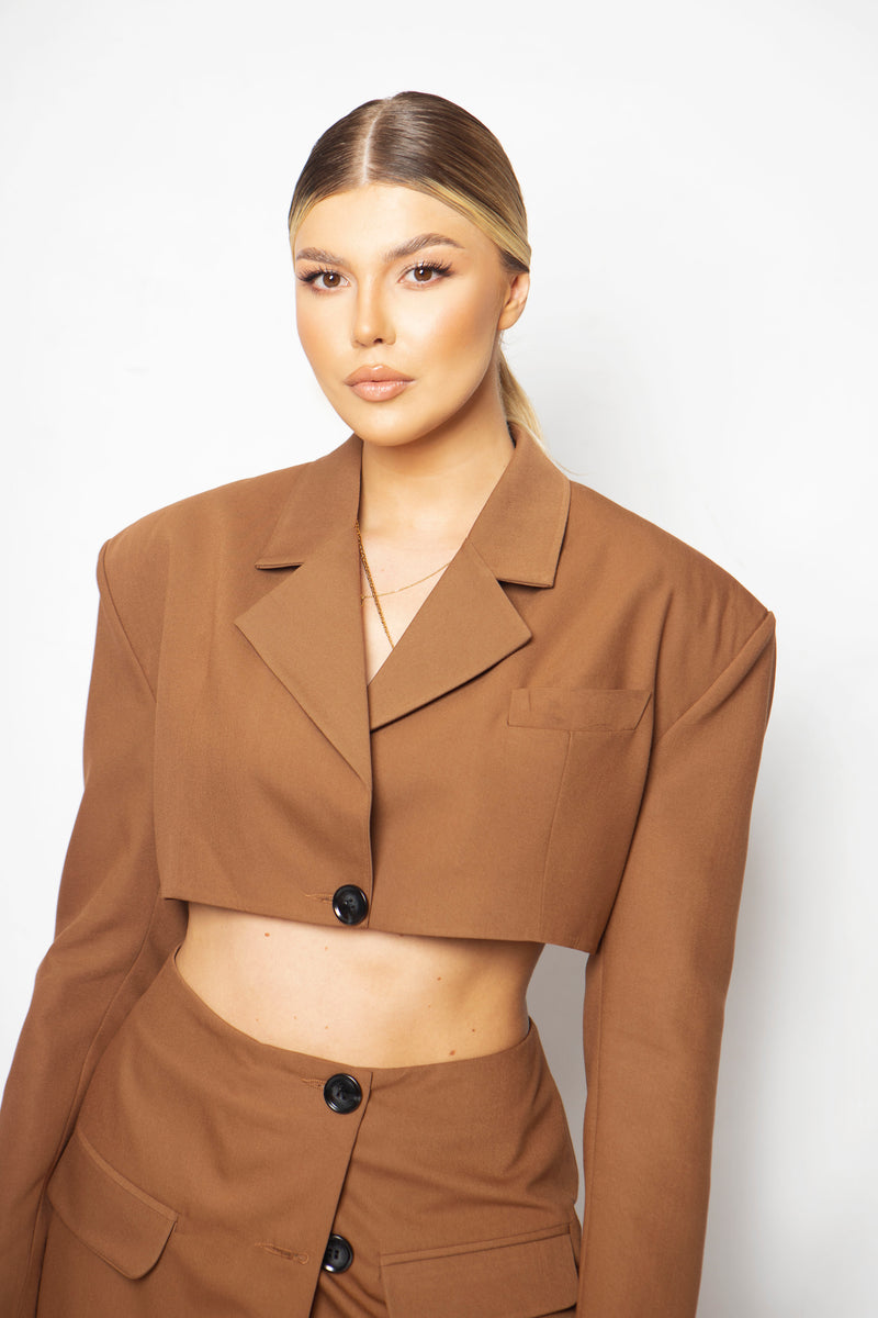 CROP BLAZER - Brown